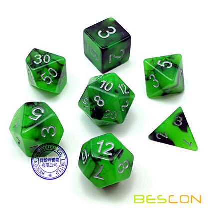 Bescon Two-Tone Glow-in-the-Dark Polyhedral Dice Set Spooky Rocks, Luminous RPG Dice Set d4 d6 d8 d10 d12 d20 d% Brick Box Pack - color: Multicolor