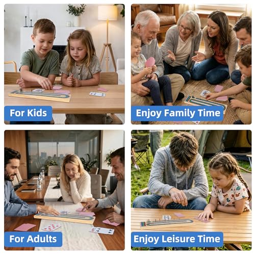 Offelec Upgraded Wooden Folding Cribbage Board Game Set - 3 Track Board with 2 Decks of Cards, 9 Metal Pegs & Storage | Portable Travel Cribbage for Kids, Adults and Family - color: Folding Cribbage Board