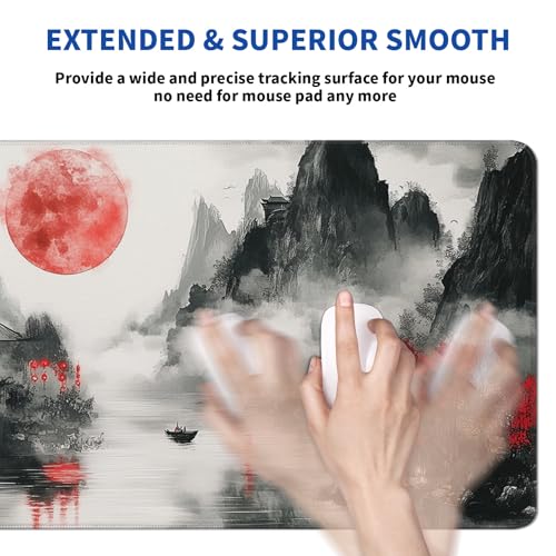 Retro Landscape Mouse Pad Abstract Big Mouse Pad 31.5x11.8 Inch Landscape Texture Non-Slip Rubber Base Large Mousepad Stitched Edges Keyboard Mouse Mat Desk Pad for Office and Home - color: Retro Landscape