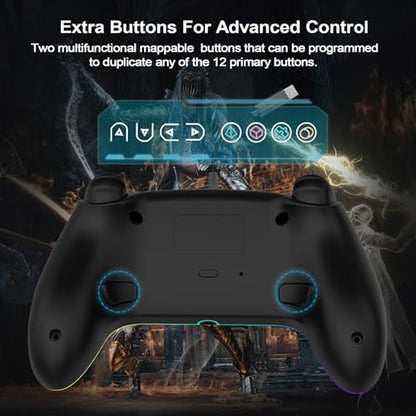RGB Wired Game Controller for PlayStation 5 Replacement Gamepad with Hall Effect Trigger for PS-5 & Windows PC Double Vibration Motion Sensing Joystick Remote Joypad with Turbo,Macro Mapping (Black) - color: Black