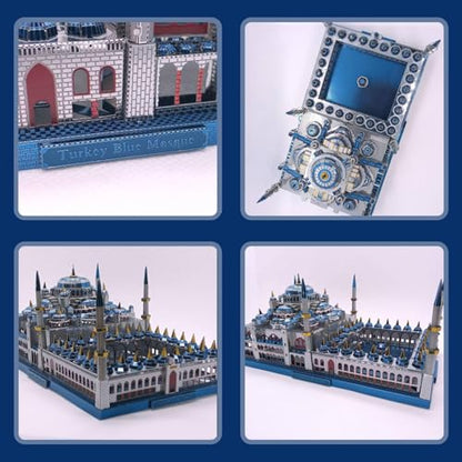 Microworld 3D Metal Puzzle for Adult, Turkey Blue Mosque Architecture Metal Model Kits, 3D Puzzles for Adults DIY Building Model Brain Teaser for Age 16+ (Sultan Ahmed Mosque)