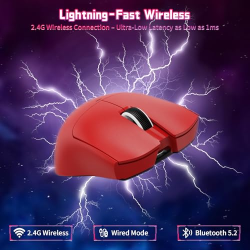 ATTACK SHARK X11SE Wireless Gaming Mouse, 59g Lightweight, Red | Bluetooth/2.4Ghz Wireless/Wired Connectivity, 22K DPI, PixArt PAW3311 Gaming Sensor, 1K Polling Gamer Mice for PC/Mac - color: Red