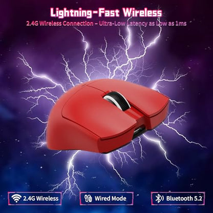ATTACK SHARK X11SE Wireless Gaming Mouse, 59g Lightweight, Red | Bluetooth/2.4Ghz Wireless/Wired Connectivity, 22K DPI, PixArt PAW3311 Gaming Sensor, 1K Polling Gamer Mice for PC/Mac - color: Red