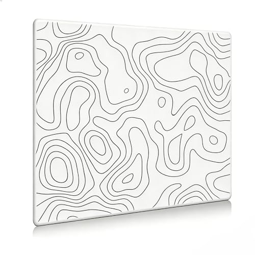 Glass Gaming Mouse Pad,White Topographic Hard Surface Gaming Mousepad,17.7‘’X15.7'' Tempered Glass Desk Mat,Ultra-Smooth Large Square Desk Mat,Improved Precision and Speed for Esports FPS Players - color: White(Irregular)