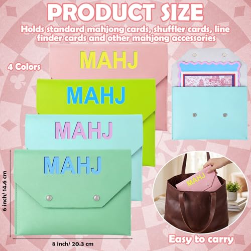 Leather Mahjong Card Holder Clutch Card Pouch Mahjong Accessory 8x6inch Protective Cover Case with Secure Closure Ideal Gift for Lover Playing Game Night(4 Pcs,Turquoise,Pink, Blue,Green) - color: Turquoise,pink, Blue,green