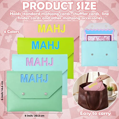 Leather Mahjong Card Holder Clutch Card Pouch Mahjong Accessory 8x6inch Protective Cover Case with Secure Closure Ideal Gift for Lover Playing Game Night(4 Pcs,Turquoise,Pink, Blue,Green) - color: Turquoise,pink, Blue,green