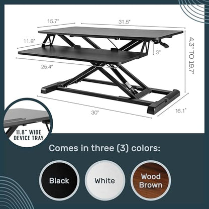 TechOrbits Standing Desk Converter - 32 Inch Adjustable Sit to Stand Up Workstation, Particle Board, Dual Monitor Desktop Riser with Keyboard Tray, for Home Office Laptop, Black 32" - size: 32" Particle Board