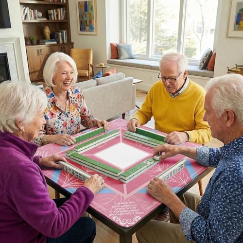 Britimes Mahjong Mat with Black Carrying Bag,31.5"x31.5", Pink | Non-Slip Noise Reduction Gaming Mat Rubber Multi Purpose Game Table Cover for Mahjong Card Dominoes Board Tile Games - color: Pink