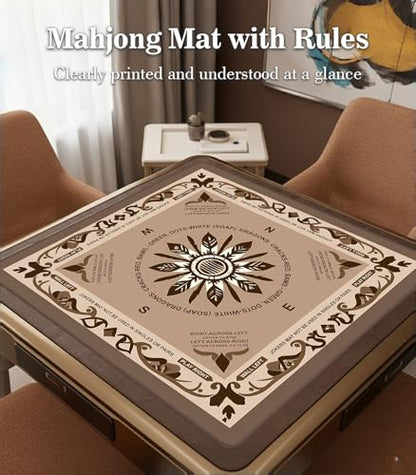 Neoprene Mahjong Mat with Rules, 33 x 33 in, Non-Slip, Brown | Noise-reducing table mat with carrying bag and 3 dice; for poker, cards, board games, tile games and dominoes - color: 33" Brown, size: 33"