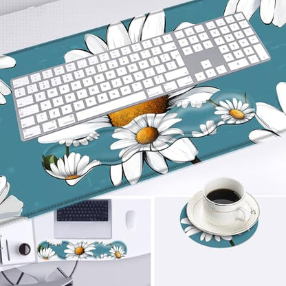 Large Mouse Pad and Keyboard Wrist Rest, Desk Pad for Keyboard and Mouse, 4-in-1 Large Gaming Mouse Pad with Wrist Support, Desk Mat for Home Office Study Game,Daisy Flower - color: Daisy Flower
