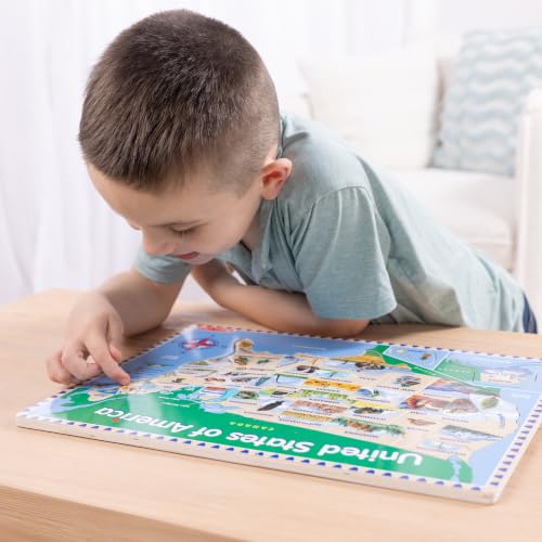 Melissa & Doug USA Map Wooden Puzzle (45 pcs) | 46 Piece Set, Wooden Puzzle Board With State Capitals, 45 State Pieces, Geography Learning Toys for Kids, Ages 5+