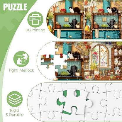 300 Large Piece Puzzle for Adult,Cute Cat Kitchen Jigsaw Puzzle for Seniors | Magic Theme Puzzle,Interlock Perfectly Letter on Back No Dust,Challenging Activity Game Puzzle Gift for Family (20.5 x 15 in) - style: KitchenKitten