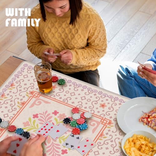 Pink Chinoiserie Floral Mahjong Mat 31.5 x 31.5 in,Abstract Art Chinese Flower Non-Slip Noise Reduction Gaming Mat for Table American Mahjong Poker Board Games Card Games Dominoes - color: Pink Abstract Floral Pattern Mahjong Mat