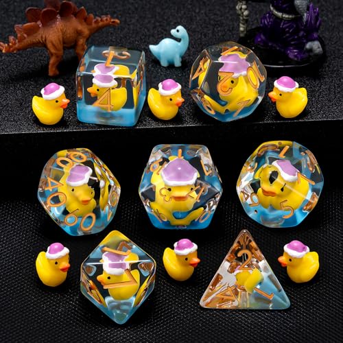 Duck DND Resin Dice Set, Polyhedral D&D Christmas Duck Inclusion Dice for Dungeons and Dragons MTG RPG - color: Christmas Duck