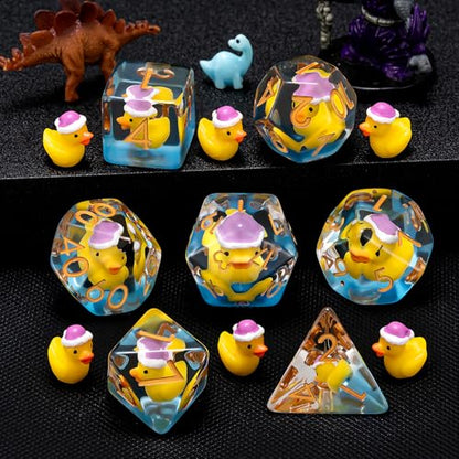 Duck DND Resin Dice Set, Polyhedral D&D Christmas Duck Inclusion Dice for Dungeons and Dragons MTG RPG - color: Christmas Duck