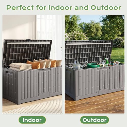 Jocoevol Deck Box 120 Gal, UV Resistant & Waterproof Outdoor Storage Box with Lock, Easy Assemble Storage Bins Container for Pool Patio Garden - size: 120Gal
