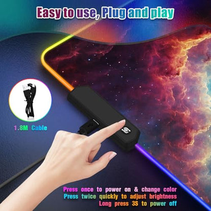 RGB Mousepad Led Mouse Pad Desk Mat I 31.5 x 11.8 Inch Large Mouse Pad I XL Oversized Big Mouse mat 14 Led Light Modes I Anti-Slip Rubber Base Waterproof Keyboard Pad for PC Gaming I Milky Way Galaxy - color: Milky Way Galaxy