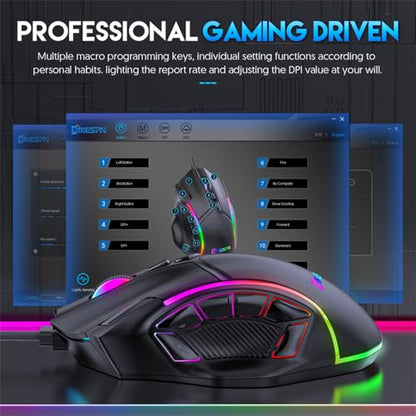 RGB Wired Gaming Mouse with High-Precision 12,800 DPI Adjustment, Customizable RGB Lighting, 12 Programmable Buttons, Ergonomic Comfort Grip Design,for Windows Computer Gamer