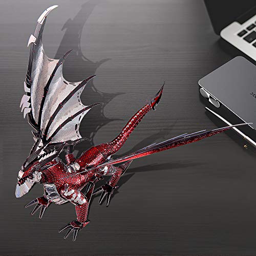 Piececool 3D Metal Model Kits-Black Dragon King, DIY 3D Puzzles for Adults Brain Teaser Puzzles for Teens, Great Birthday New Year Gifts, 107 Pcs - color: Blackred