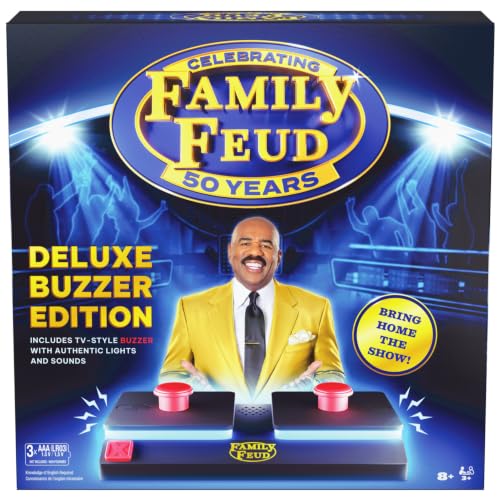 Spin Master Games Family Feud: Deluxe Buzzer Edition Board Game | Survey Says Fun, Guess The Most Popular Answers, Features Buzzer with Lights & Sounds, For 3 or More Players, Ages 8 & Up