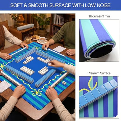 Blue Teal Mahjong Mat (32.5” x 32.5”) with Carrying Bag Non Slip Noise Reduction Gaming Mat Rubber Mahjong Table Cover Accessoriesfor Poker Board Games Dominoes - color: Blue Teal