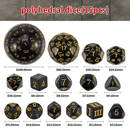 CiaraQ DND Polyhedral Dice Set (15pcs) D4-D100 Game Dice with Dice Bag | Acrylic Role Playing Dice for Dungeons and Dragons MTG Table Games (Black & Yellow) - color: Black & Yellow