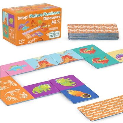 boppi Dominoes Set Picture Game for Toddlers - Colourful Dinosaur Themed Montessori/STEM Dominoes for Children - Games for 3 Year Olds and Up - style: Dinosaurs