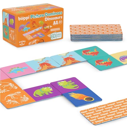 boppi Dominoes Set Picture Game for Toddlers - Colourful Dinosaur Themed Montessori/STEM Dominoes for Children - Games for 3 Year Olds and Up - style: Dinosaurs
