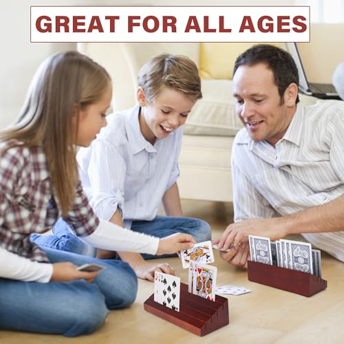 LotFancy Playing Card Holder for Kids, Adults, Seniors, 2 Pack, Wooden | Wooden Card Holders for Playing Cards, Family Card Game Nights, Canasta, Poker Parties, Hands Free, 4 Slots - style: 2 Holders