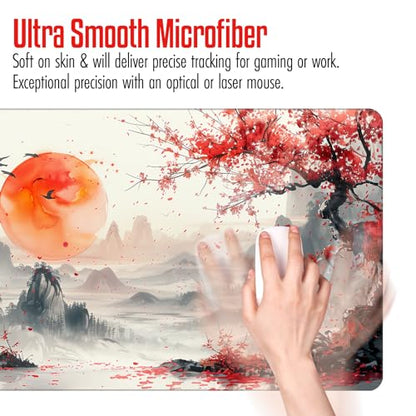 Large Japanese Gaming Mouse Pad, White and Red, Premium Non-Slip Anime Desk Pad for Office, Extended XL XXL Mouse Mat and Laptop Pad, Waterproof and Stiched Edges 31.5 x 15.7 in (sam1) - color: White, Red