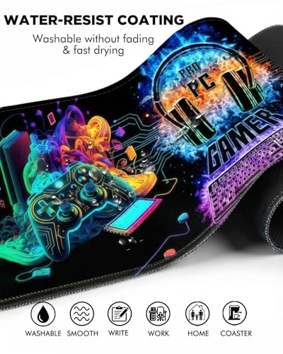 Mouse Pad, Desk Mat, 31.5x11.8in Large Mousepad, Gamer | Desk Pad with Stitched Edge & Rubber Non-Slip Bottom, Gaming Mouse Pad, Extended Mousepad for Home, Office - color: Gamer
