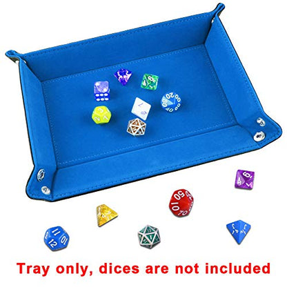 SIQUK Double Sided Dice Tray Folding Rectangle PU Leather and Sky Blue Velvet Dice Holder - color: Sky Blue