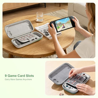 UYIYE Protective Carrying Case Compatible with Nintendo Switch 2 2025, Hard EVA Travel Case with Soft Lining, Anti-Shake Strap, Joystick Protection & 9 Game Card Slots for Switch 2 Console 7.9''-Sage - color: Sage gradient