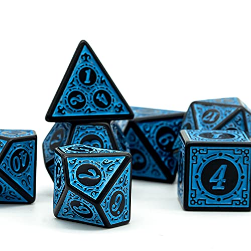 DND Dice Set -D&D Polyhedral Dice (7 Pcs) with Leather Dice Bag for Dungeons and Dragons Role Playing Dice Games RPGs (Blue with Black Edge) - color: Dice-blue With Black Edge