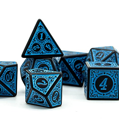 DND Dice Set -D&D Polyhedral Dice (7 Pcs) with Leather Dice Bag for Dungeons and Dragons Role Playing Dice Games RPGs (Blue with Black Edge) - color: Dice-blue With Black Edge