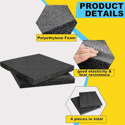 Treela 4 Pcs Customizable Polyethylene Foam Sheets 16x12x1.5" Black Thick Cuttable Foam Padding Inserts for Cases, Polyethylene Block Sheets for Packing Toolbox Storage and Craft Pad - size: 16x12x1.5''