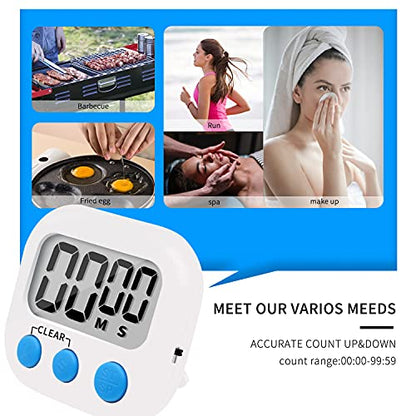 LinkDm 6 Pack Small Digital Kitchen Timer Magnetic Back and ON/Off Switch,Minute Second Count Up Countdown, White