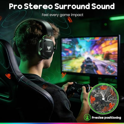 WESEARY Wireless Gaming Headset for PC, PS5, PS4, Switch & Mac, Dual-Mode 2.4GHz & Bluetooth Gaming Headphones with Microphone, Ultra-Low Latency, 3D Stereo Sound, Up to 45H Battery