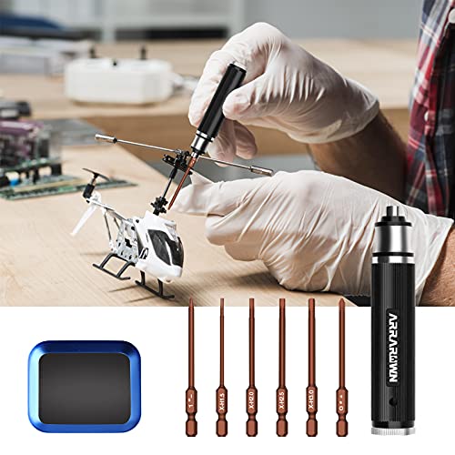 9Pcs RC Car Tool Kit 6 in 1 Hex Screwdriver Set with Tray,Cross Wrench | Hobby Repair Tool Kit Compatible with Most of RC Cars Truck Buggy Truggy Racing - color: Black With Brown Bits