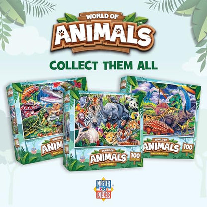 MasterPieces Jigsaw Puzzle Set for Kids, 4-Pack of 100 Piece Puzzles, Educational Animal Theme, Fun Game, Gift Idea, 8" x 10" - style: World of Animals V1