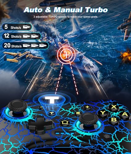 Wireless Switch Controller for Nintendo Switch 1/2/Lite/OLED–Switch Controllers Compatible with Android, IOS, Windows PC, Switch Pro Controller Features LED,Motion,Vibration,Turbo,Wake Up - color: Black Crackle