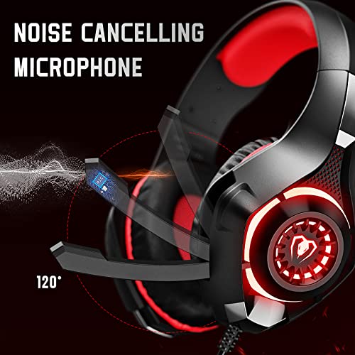 Tatybo Gaming Headset for PS5 PC, Noise Canceling Mic, RGB, Black Red | Over Ear, Deep Bass Stereo Sound for FPS, Battle Royale, Lightweight for Xbox, PS4, Mobile, Nintendo, 3.5mm Devices - color: Black Red