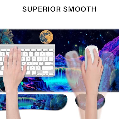 Desk Pad and Keyboard Wrist Rest, Large Mouse Pad + Keyboard Pad+Mouse Wrist Support, Non-Slip Desk Mat Protector for Office, Home 31.5×11.8 Inches Waterfall - color: Waterfall