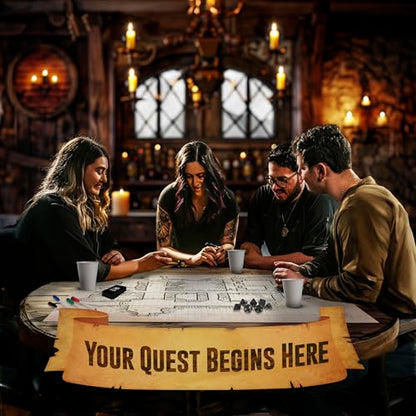 Melee Mats DND Map Starter Set - 35” x 48", Wet & Dry Erase Battle Terrain Grid for Dungeons and Dragons - Ultimate Tabletop Gaming Experience with Accessories