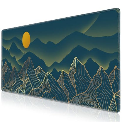 Canjoy Large Gaming Mouse Pad, 31.5x11.8inch Mountain Computer Keyboard Mat | Large Extended Computer Desk Pad Keyboard and Mouse Pad Full Desk Mousepad for Gaming, Office, Home - color: Golden Mountain-Blue, size: 800*300mm