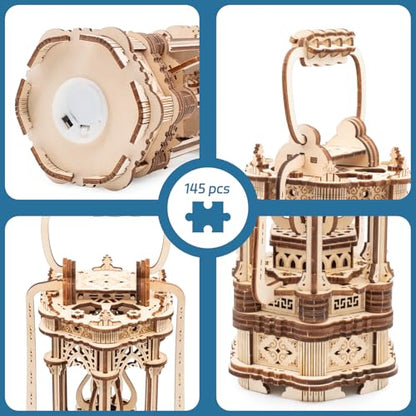 Wooden Luminous Lantern 3D DIY Puzzle | Christmas Gift, For Adults, Building Model Kit - style: Luminous Lantern