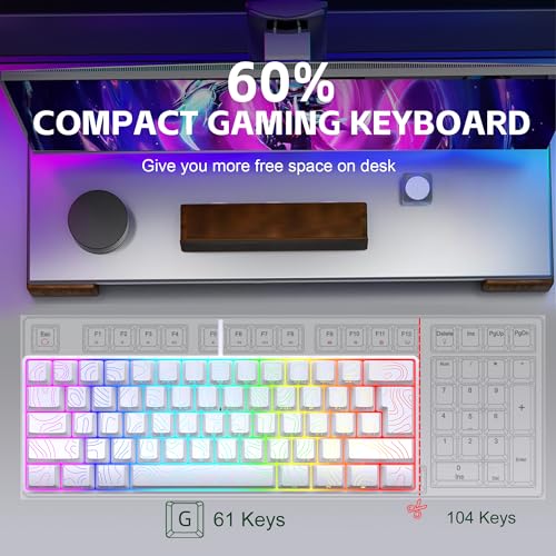 Snpurdiri 60% Wired Gaming Keyboard, 61 Keys RGB Contour Line (White) | Backlit Ultra-Compact Small Gaming Keyboard for PC/Mac Gamer, Typist, Travel, Easy to Carry on Business Trip - color: White(Contour-line)