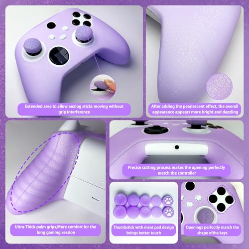 Purple Glitter Anti-Slip Protective Silicone Cover Skin Grips for Xbox Series X/S Controller,8 PCS Glitter Thumb Grips Caps and 2 Grips Caps. - color: Glitter Purple