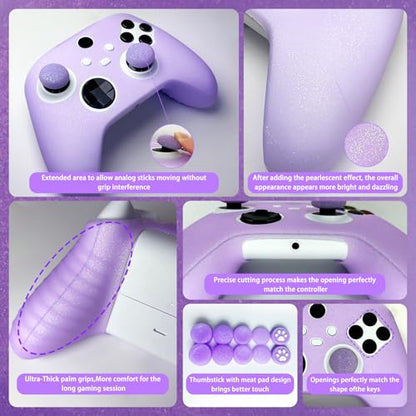 Purple Glitter Anti-Slip Protective Silicone Cover Skin Grips for Xbox Series X/S Controller,8 PCS Glitter Thumb Grips Caps and 2 Grips Caps. - color: Glitter Purple