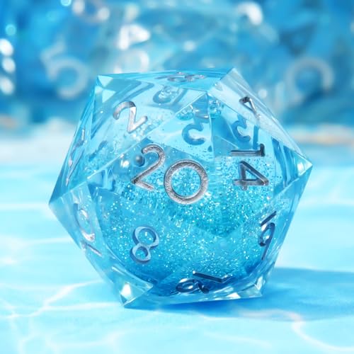 Single Liquid core D20 Dice-22MM 20 sideds Resin Sharp Edged Resin Dice for Dungeons and Dragons, RPG, Polyhedral D&D Dice, Roleplaying Games MTG Table Games(Teal) - color: D20-liquid Teal
